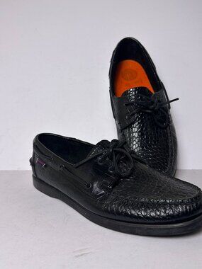 Sebago Portland Exotic Loafer Shoe Men 10.5 Crocodile Reptile Animal Print Black